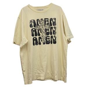 Hand Printed Upcycled Womens 2XL Jesus Amen Amen Amen Crew Neck Tee